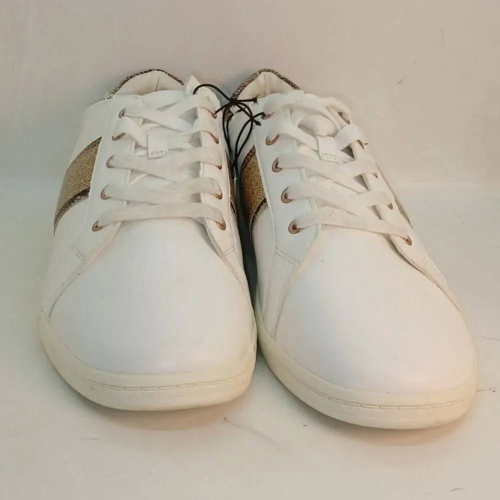 West Loop Women's White and Gold Glitter Sneakers